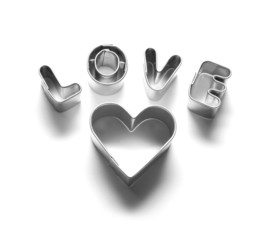 Love message and heart made of chrome letters