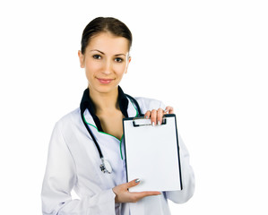 doctor showing clipboard