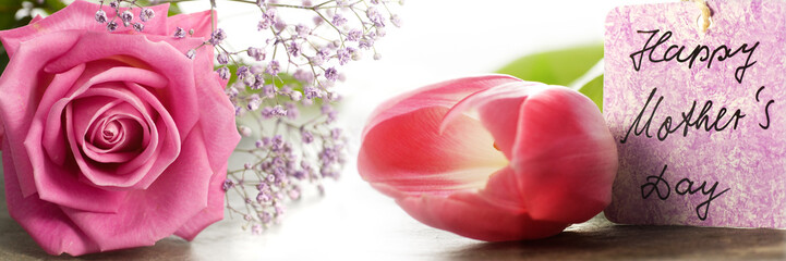 Pink flowers with mothers day card