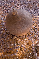 golden Christmas ball on the bright pearls