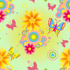 Fototapeta na wymiar Seamless pattern with flowers and butterflies .