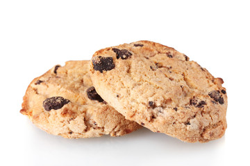 Chocolate chips cookies isolated on white