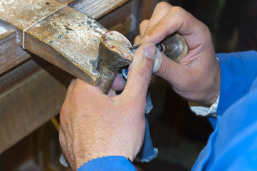 Craftsman Carving  a Cameo in Sorrento Italy