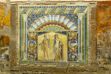 Mosaic of Triton & Amphirite in Buried city of Herculaneum Italy