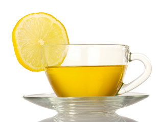 green tea with lemon isolated on white