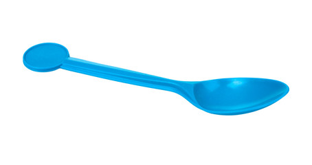 blue plastic spoon isolated on white