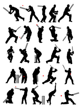 25 detail cricket poses in silhouette