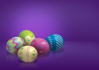 colorful easter eggs on purple background