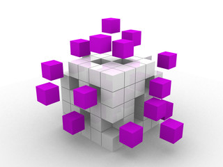 teamwork business abstract concept with magenta cubes.