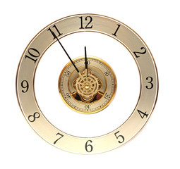 closeup golden clock with gears