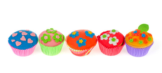 Row colorful cupcakes