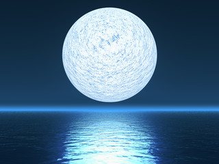 White planet over ocean