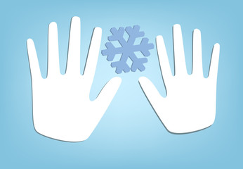 Two Hands and Snowflake. Vector Illustration.