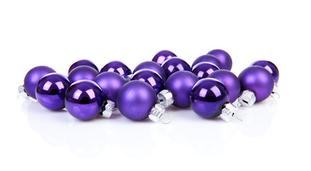 Purple Chrsimas balls over white background