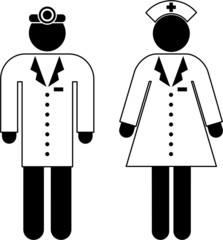 Pictogram of a doctor and a nurse - obrazy, fototapety, plakaty