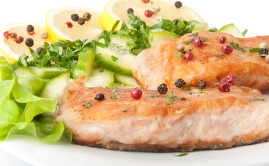 Fish dish - grilled salmon with vegetables