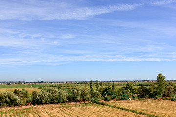 Fototapeta na wymiar Blue sky over green field oin Portugal lowlands