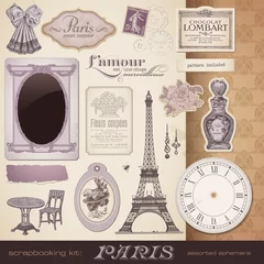 Foto op Plexiglas Doodle vectorset: Parijs - romantische ephemera en ontwerpelementen