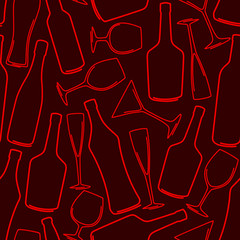 seamless background with bottles and glasses