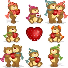 Foto op Plexiglas Beren Set-teddyberen hart