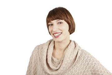 smiling young woman portrait isolated over a white background