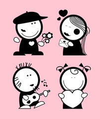 Set of Valentine in love funny peoples icons