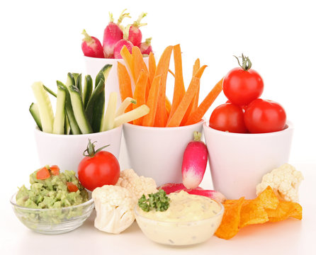 isolated vegetables anf dips