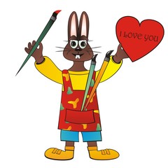 Hare and heart, vector funny illustration