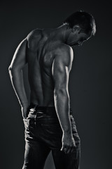 Fototapeta na wymiar portrait of athletic young man, black and white