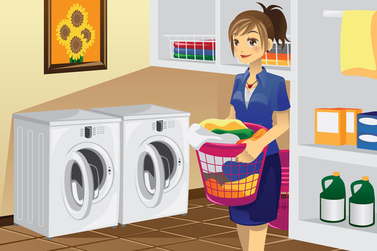 Housewife doing laundry