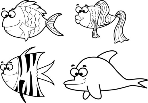 Морские рыбы, векторные иллюстрации