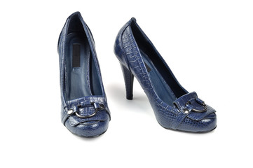 Blue women shoes, crocodile leather