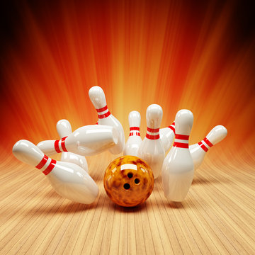 Bowling Strike orange und rot