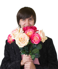 Valentines Man with flowers isolated