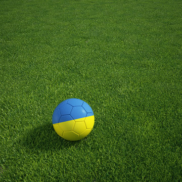 Ukrainian soccerball lying on a grass field