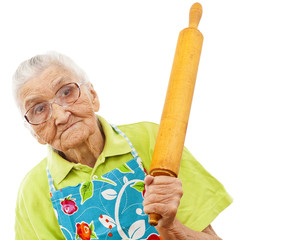 old woman with a rolling pin