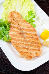 Grilled salmon steak