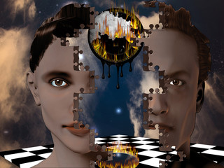 Two puzzle face people as one