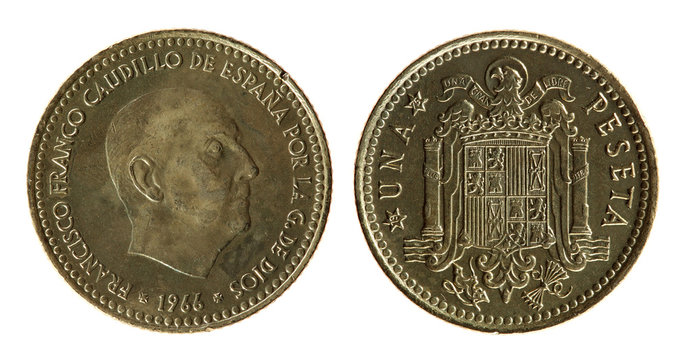 Spanish Coin on the white background (1966 year)