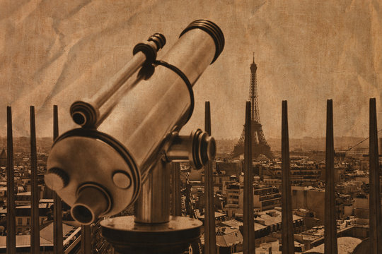 Telescope with Eiffel Tower in Paris