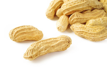 close up peanuts on white background