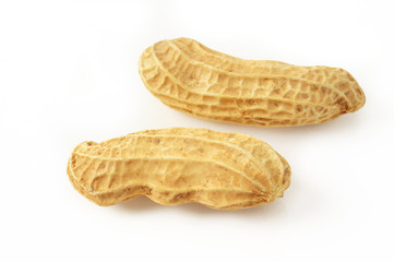 two peanuts on white background