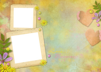 photo frames on the abstract pastel-colored paper background