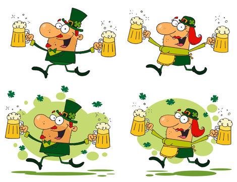 Running Funny Leprechauns.Vector Collection