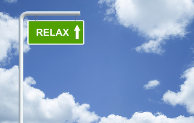 Relax in green road sign with white background
