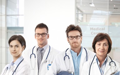 Team of doctors in hospital lobby