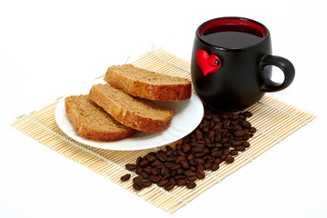 Slices of bread and cup with a heart