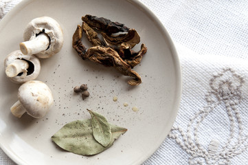 Mushrooms with spices on a plate