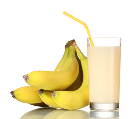Banana juice with bananas isolated on white