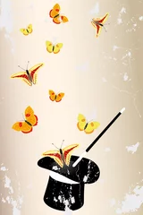 Poster Magische hoed - tovert prachtige kleurrijke vlinders tevoorschijn © Coccinelle